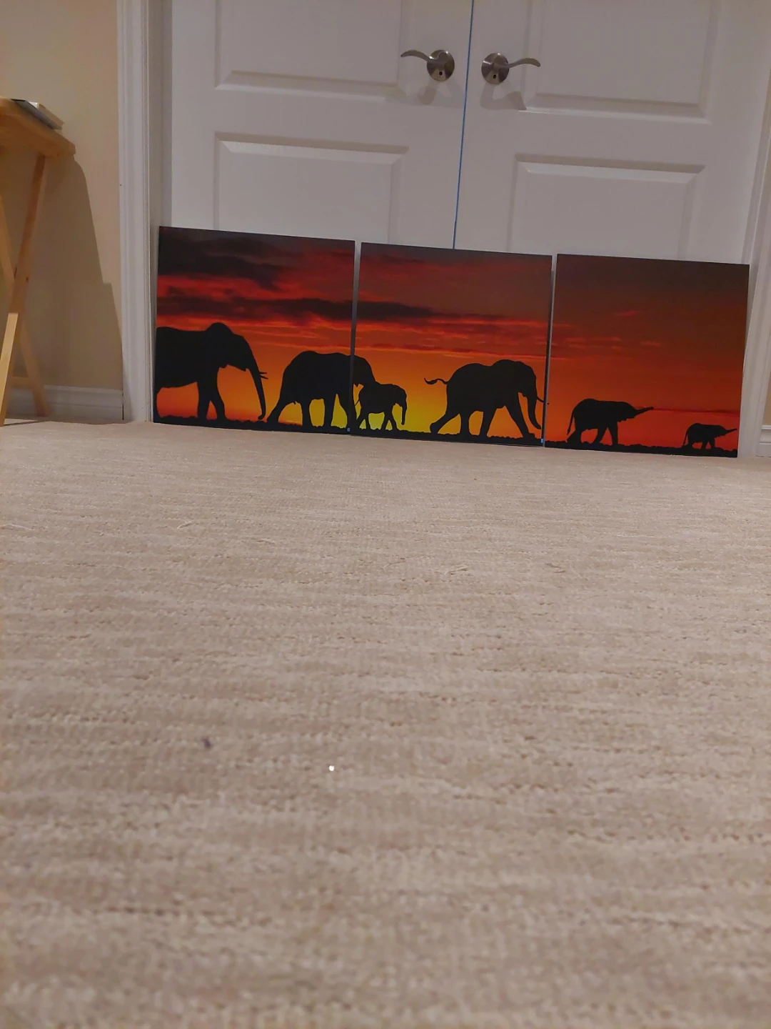 Triptych Elephant Sunset Canvas Wall Art