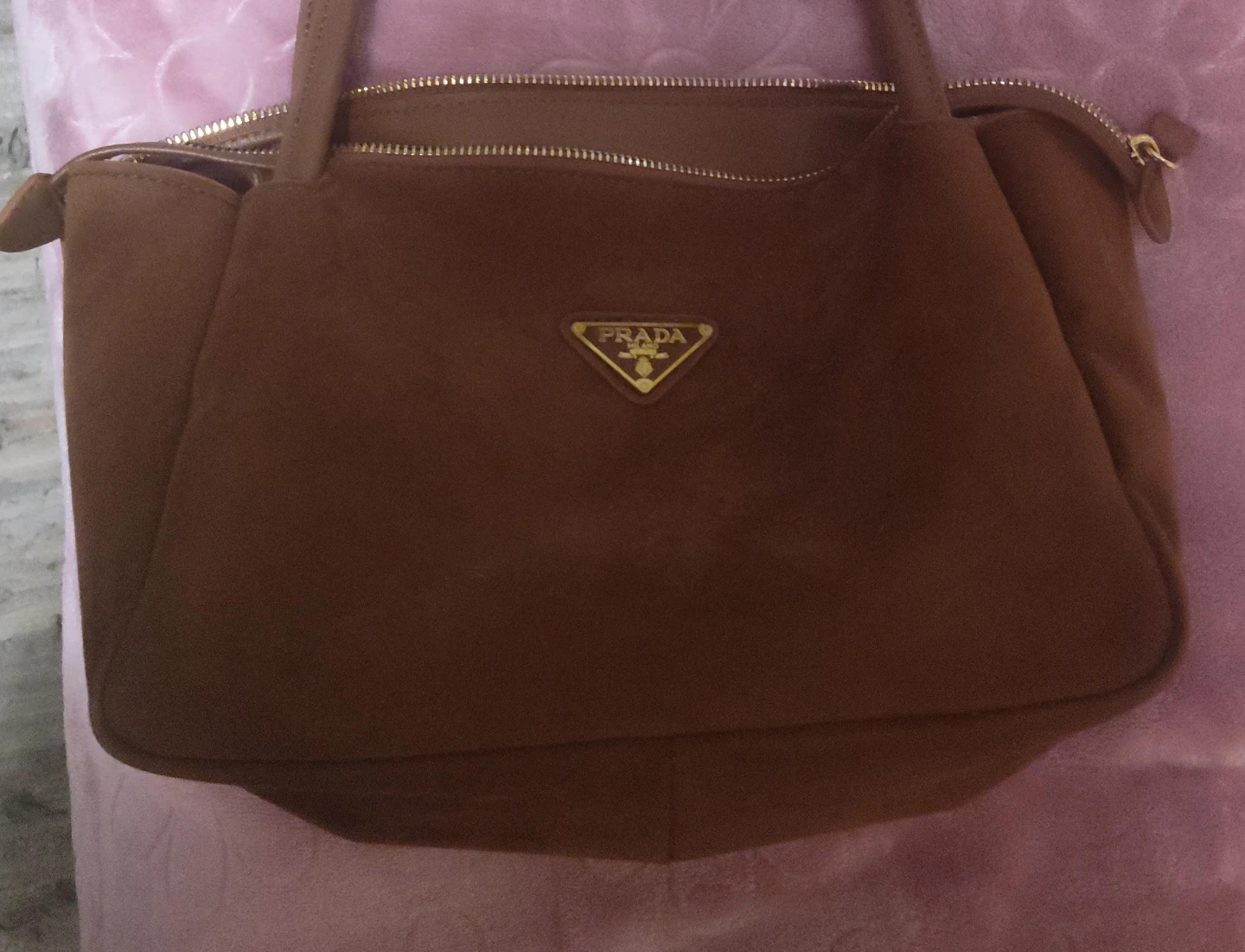 Brown Suede Prada Shoulder Bag