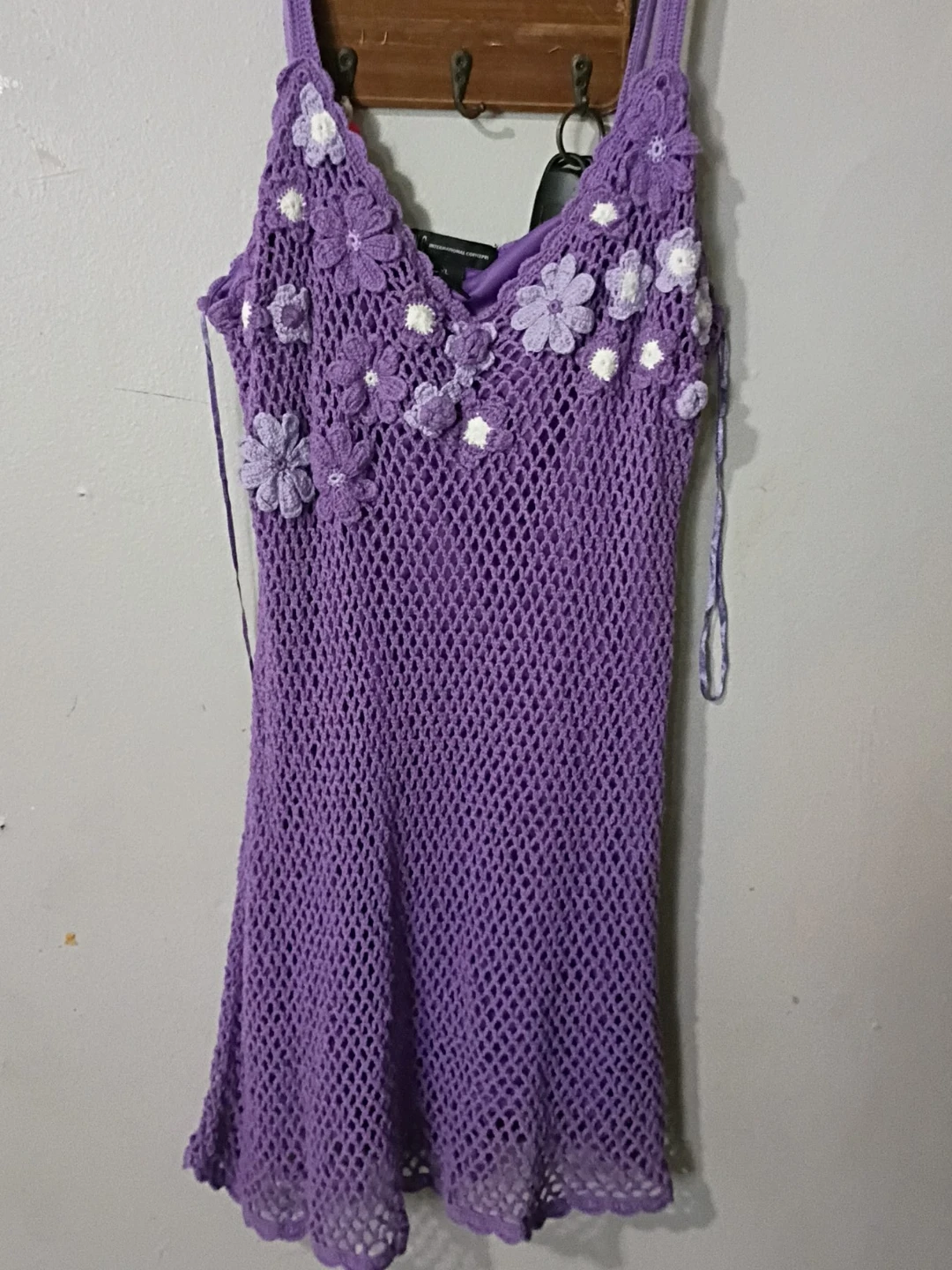 Purple Crochet Mini Dress with Floral Appliques
