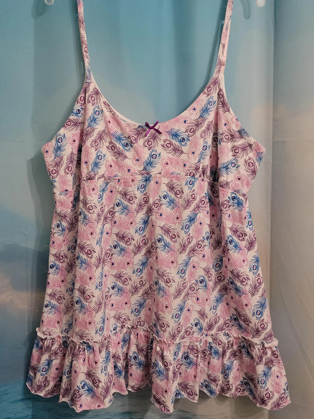 PEQUEST White Pink Blue Peacock Feather Cami Top L/G