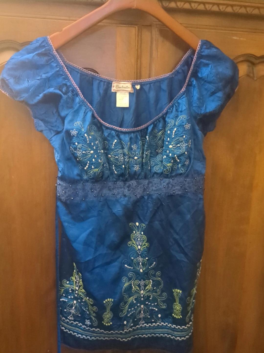 Soulmates Blue Embroidered Blouse Size M