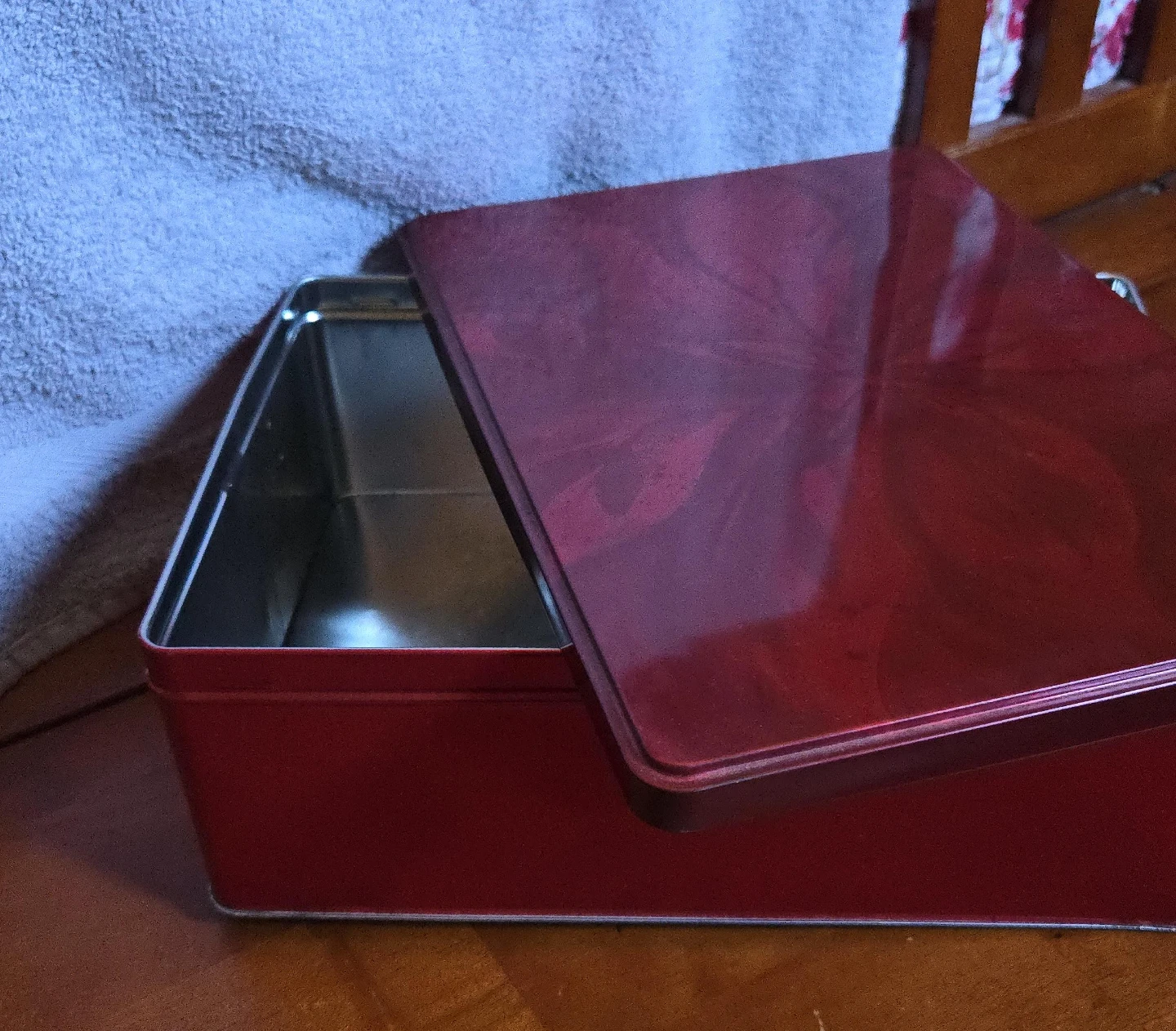 Red Rectangular Tin Storage Box