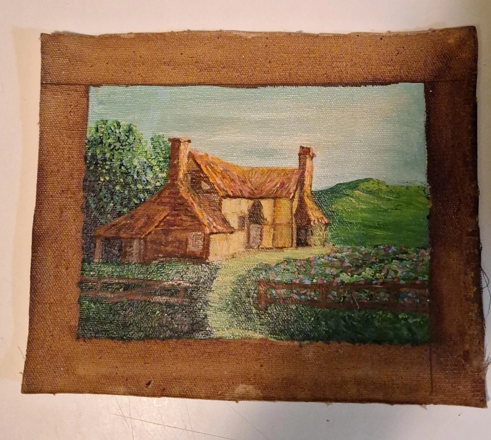 Vintage Landscape Painting of a Cottage