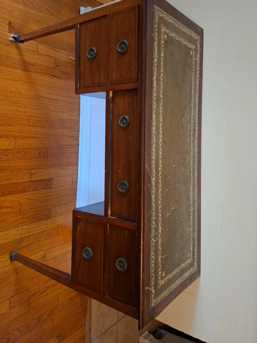 Vintage Leather Top Desk with Drawers