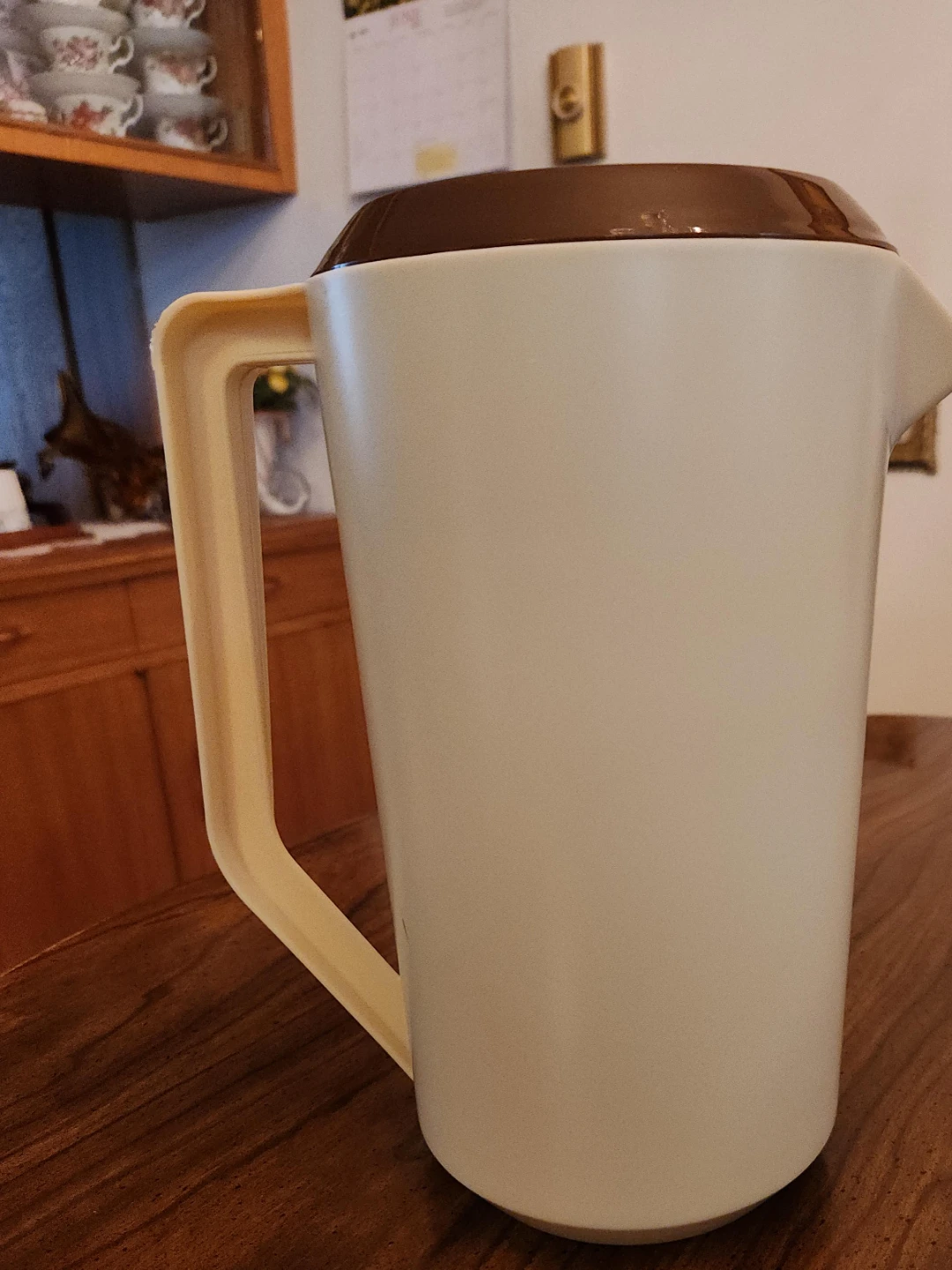 White Pitcher with Brown Lid