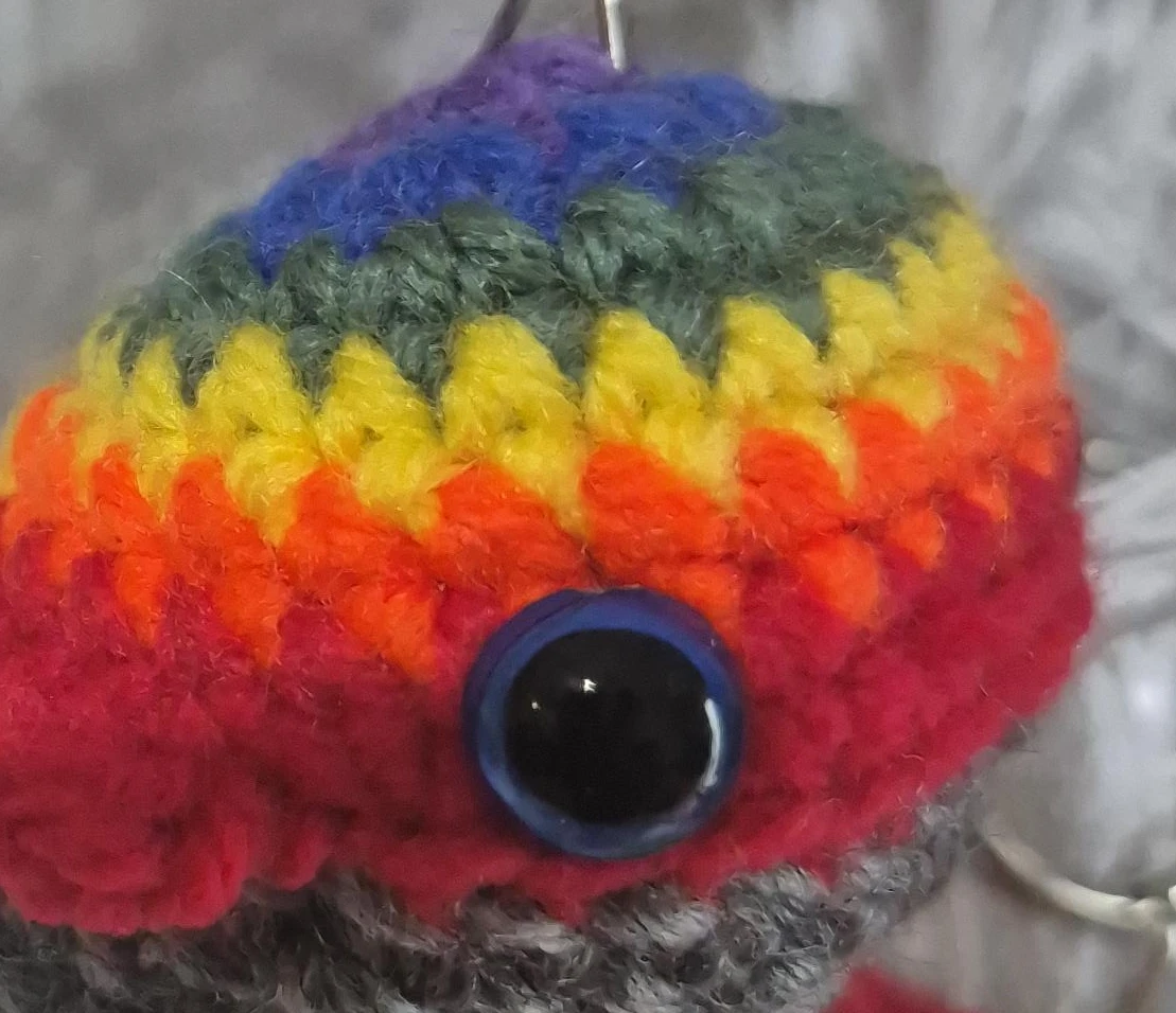 Crocheted Rainbow Whale Keychain