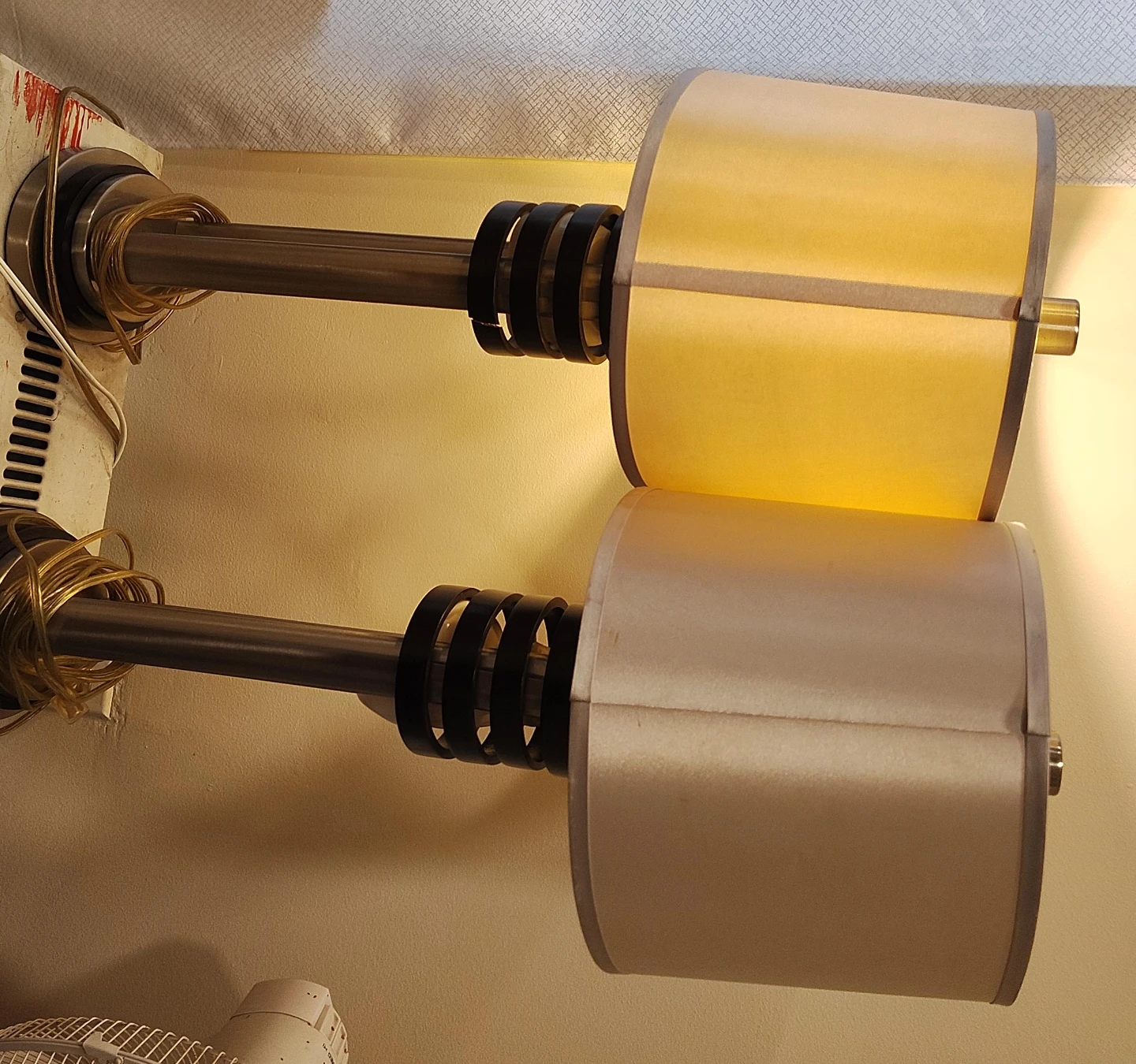 Vintage Double Table Lamp with Frosted and Yellow Shades
