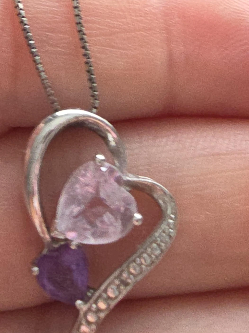 Heart Pendant Necklace with Pink and Purple Stones