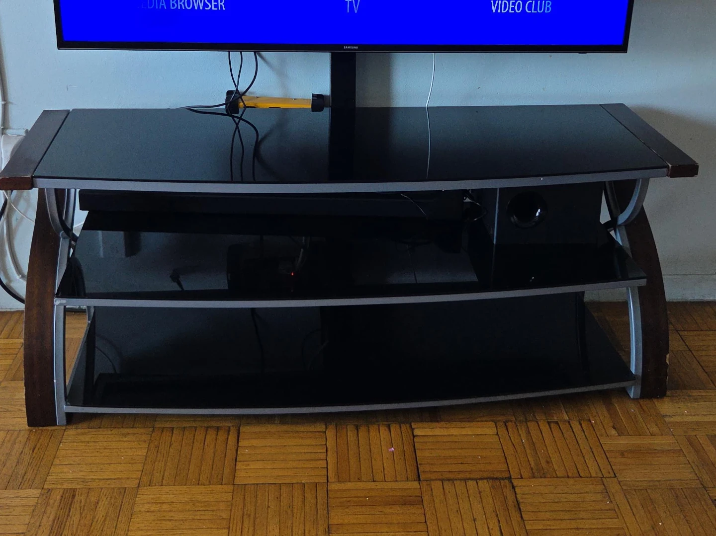 Glass Top TV Stand with Metal Frame