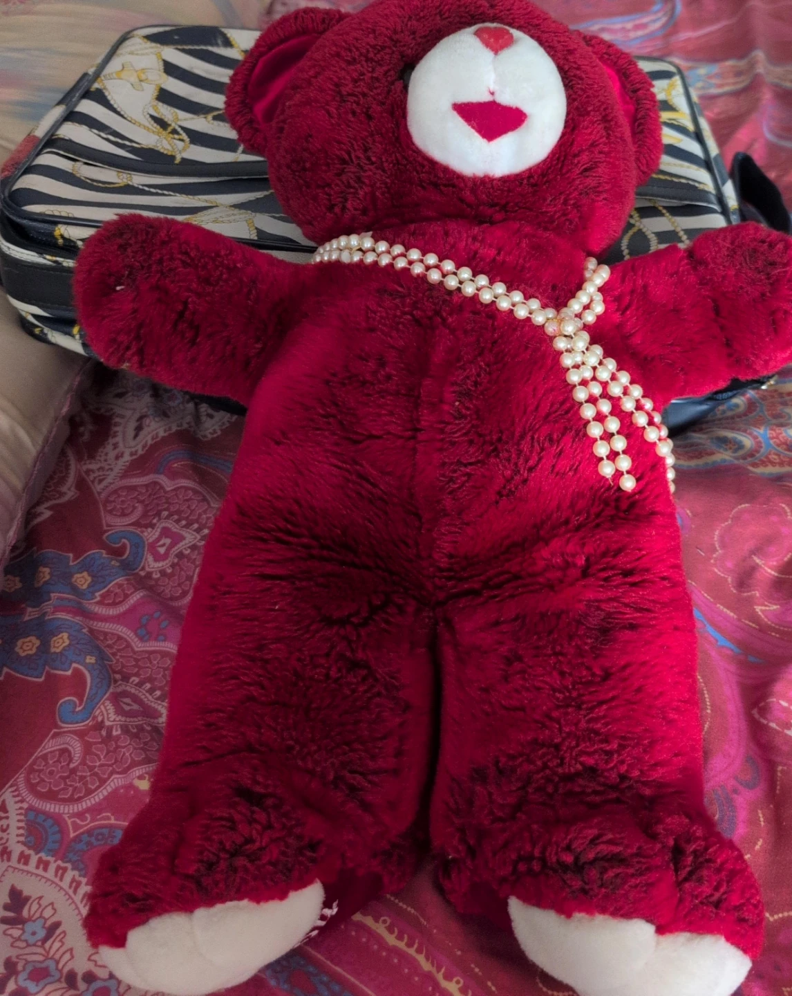 Red Teddy Bear with Pearls