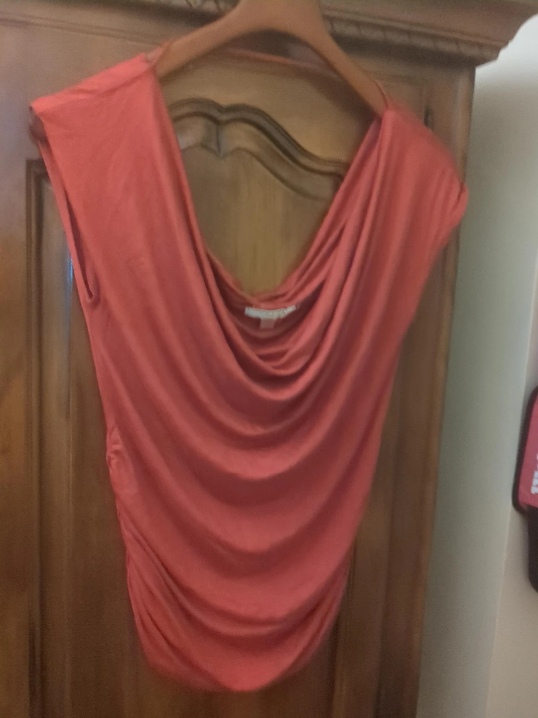 KENAR Coral Cowl Neck Ruched Side Top Size S