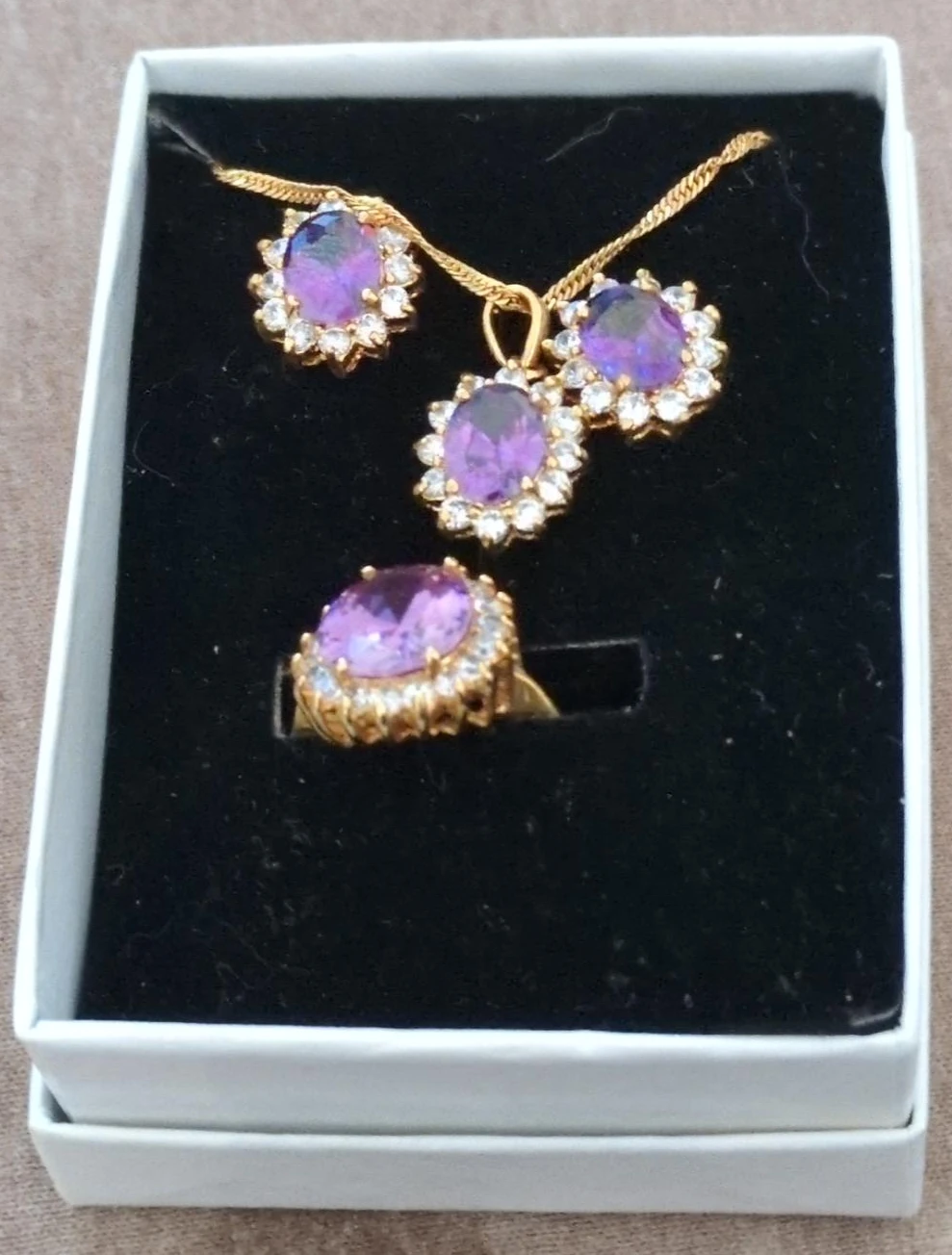 Amethyst Color Jewelry Set with Ring and Necklace