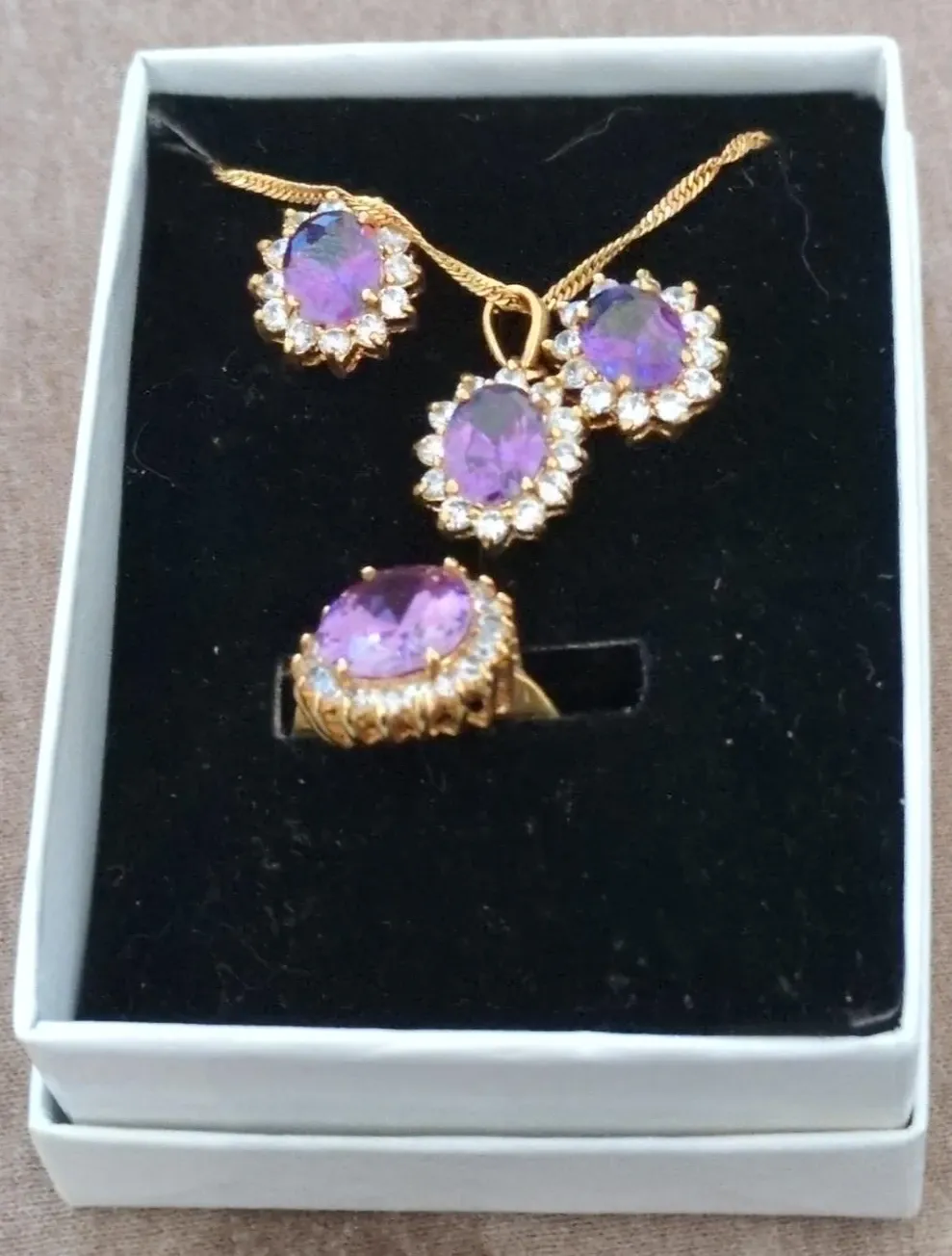 Amethyst Color Jewelry Set with Ring and Necklace