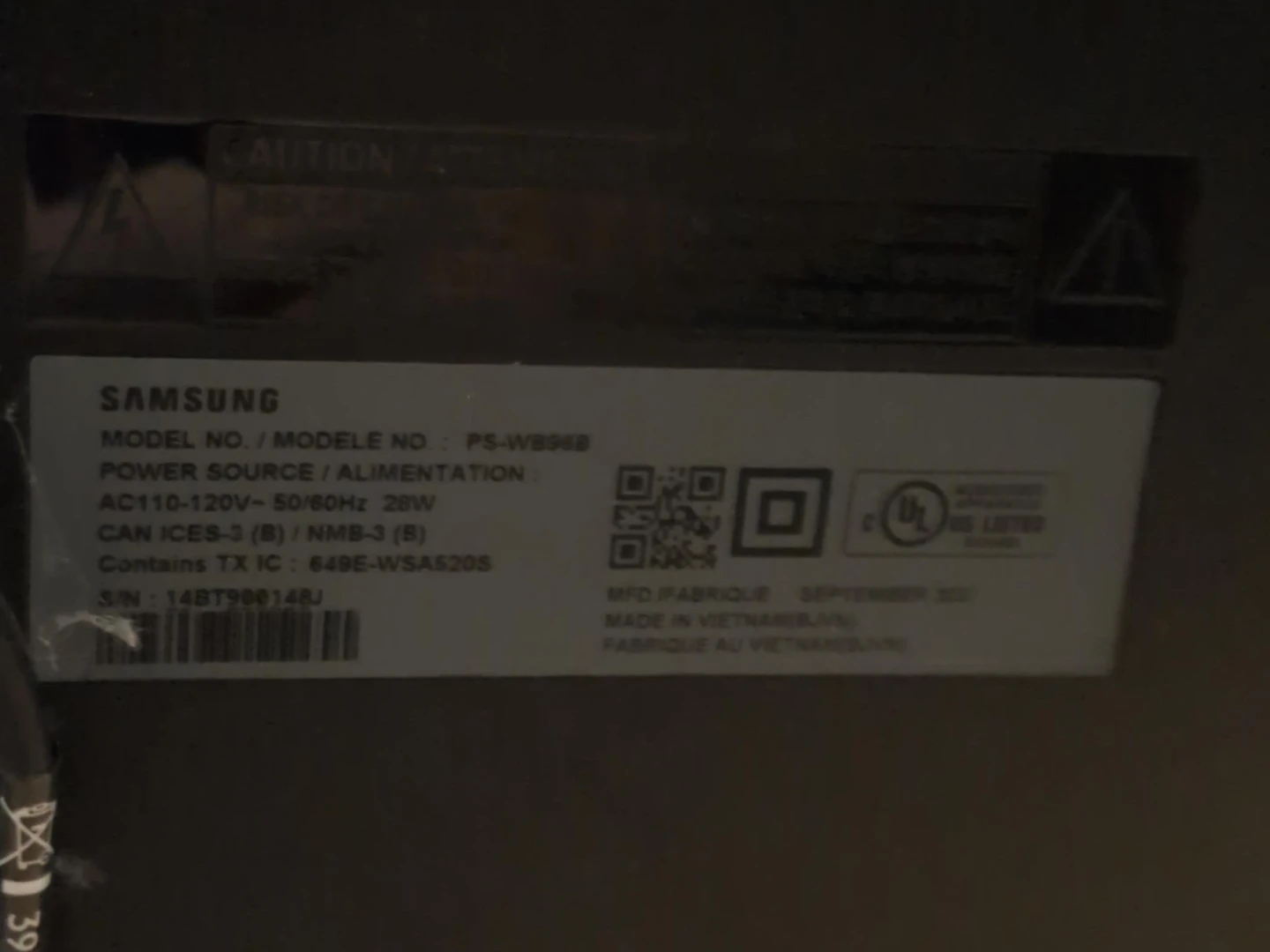 Samsung PS-WB94B Powered Subwoofer