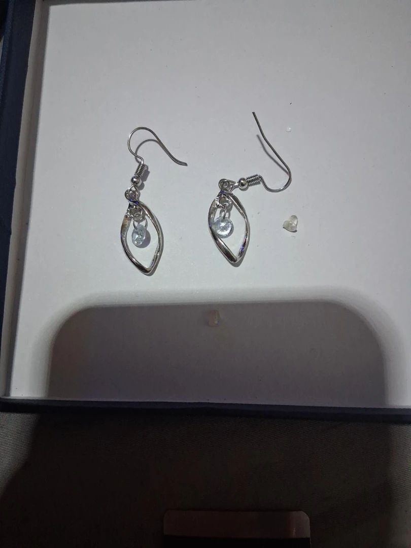 Silver Tone Drop Earrings with Clear Gems