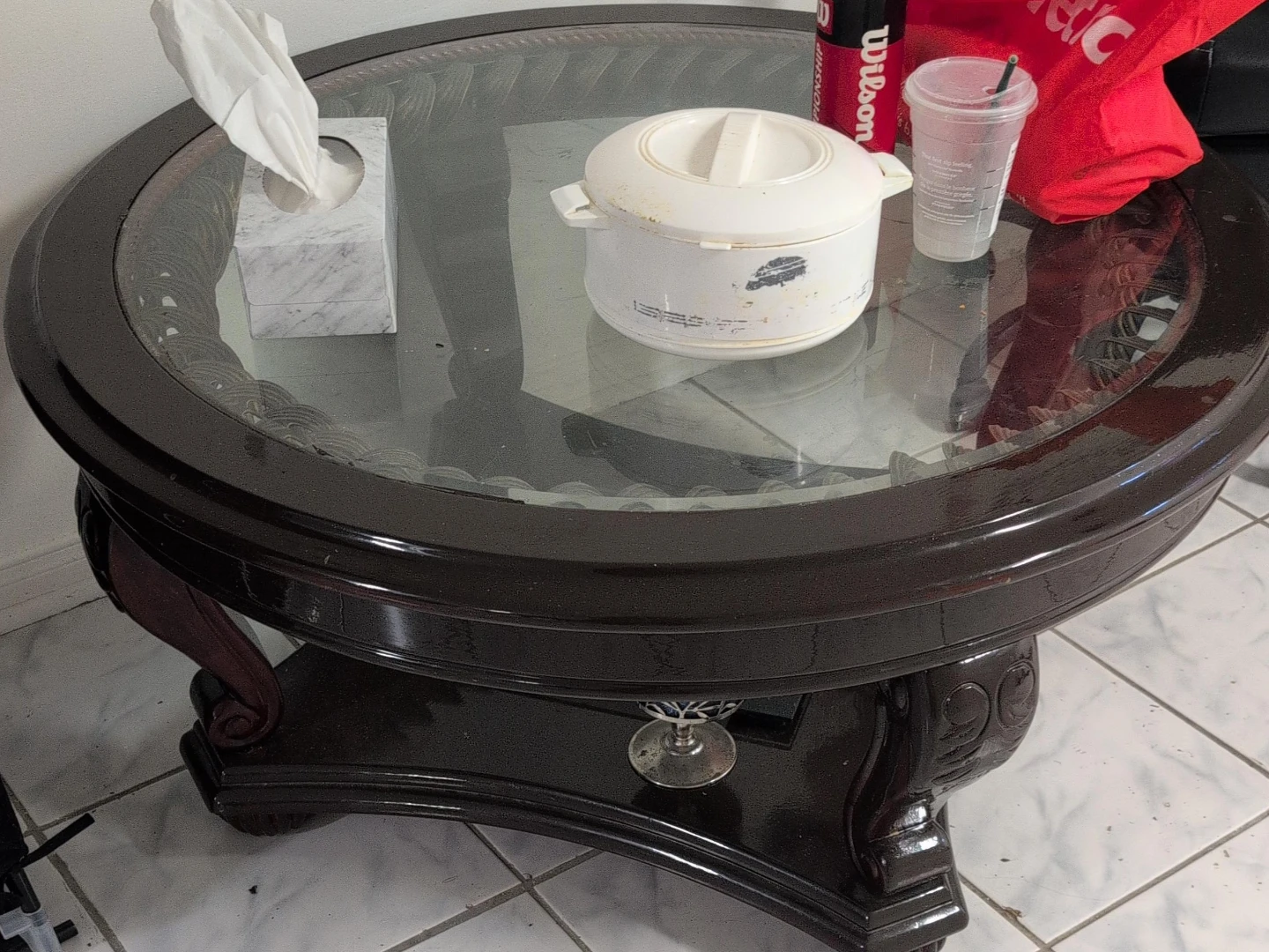 Dark Wood Coffee Table with Glass Top pick up as it