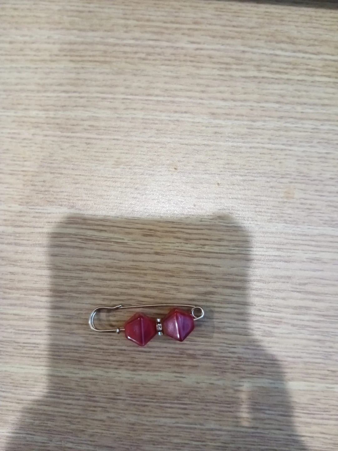 Decorative Safety Pin Brooch with Red Beads