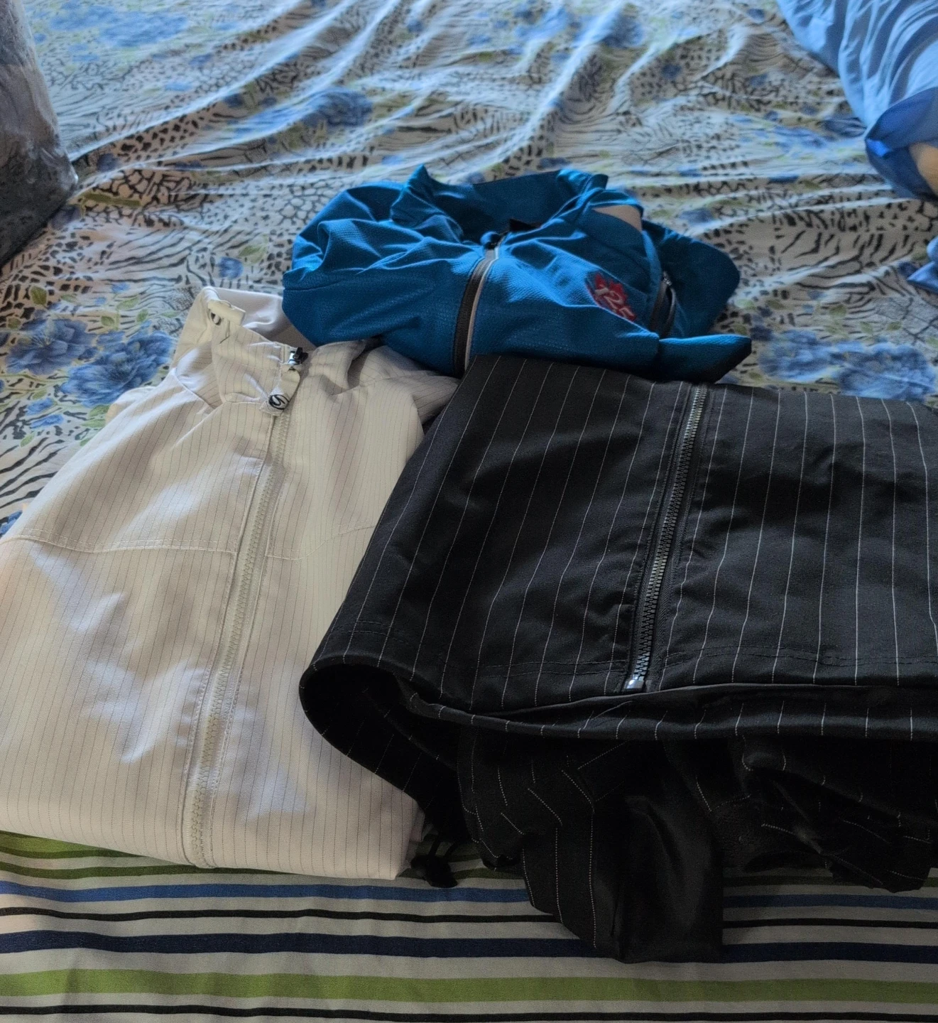 White Pinstripe Zip-Up Jacket & Black Pinstripe Pants