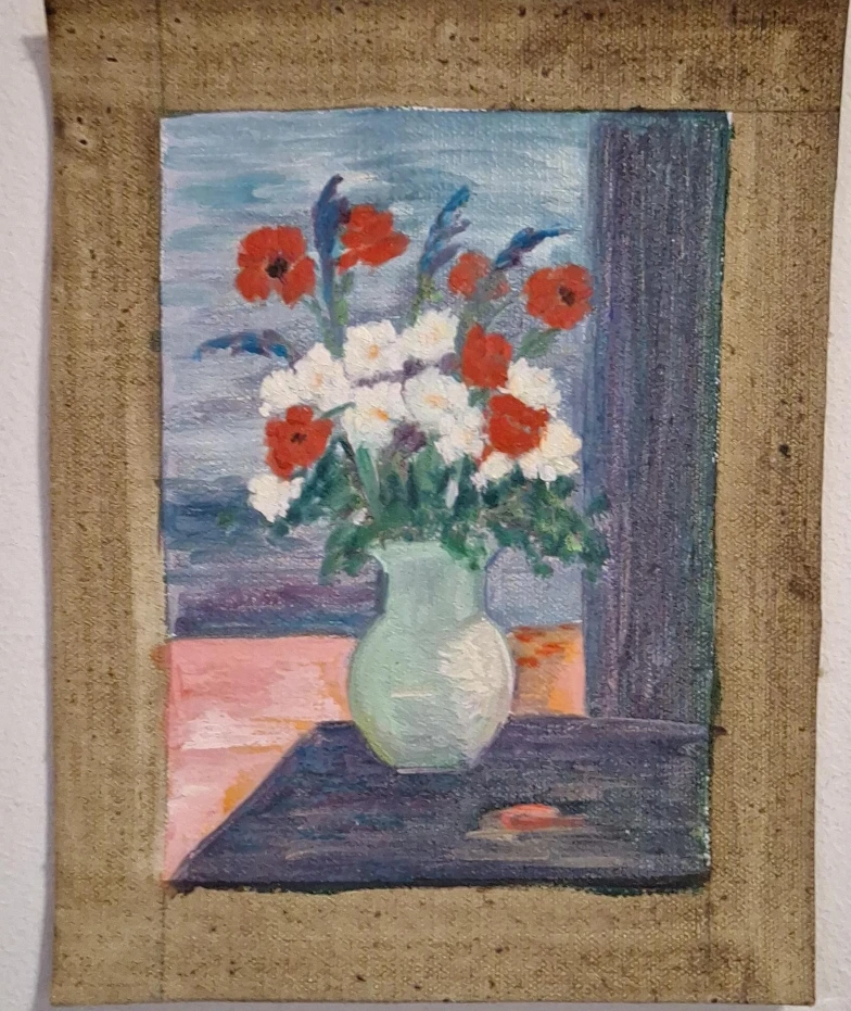 Oil Painting of Flowers in a Vase