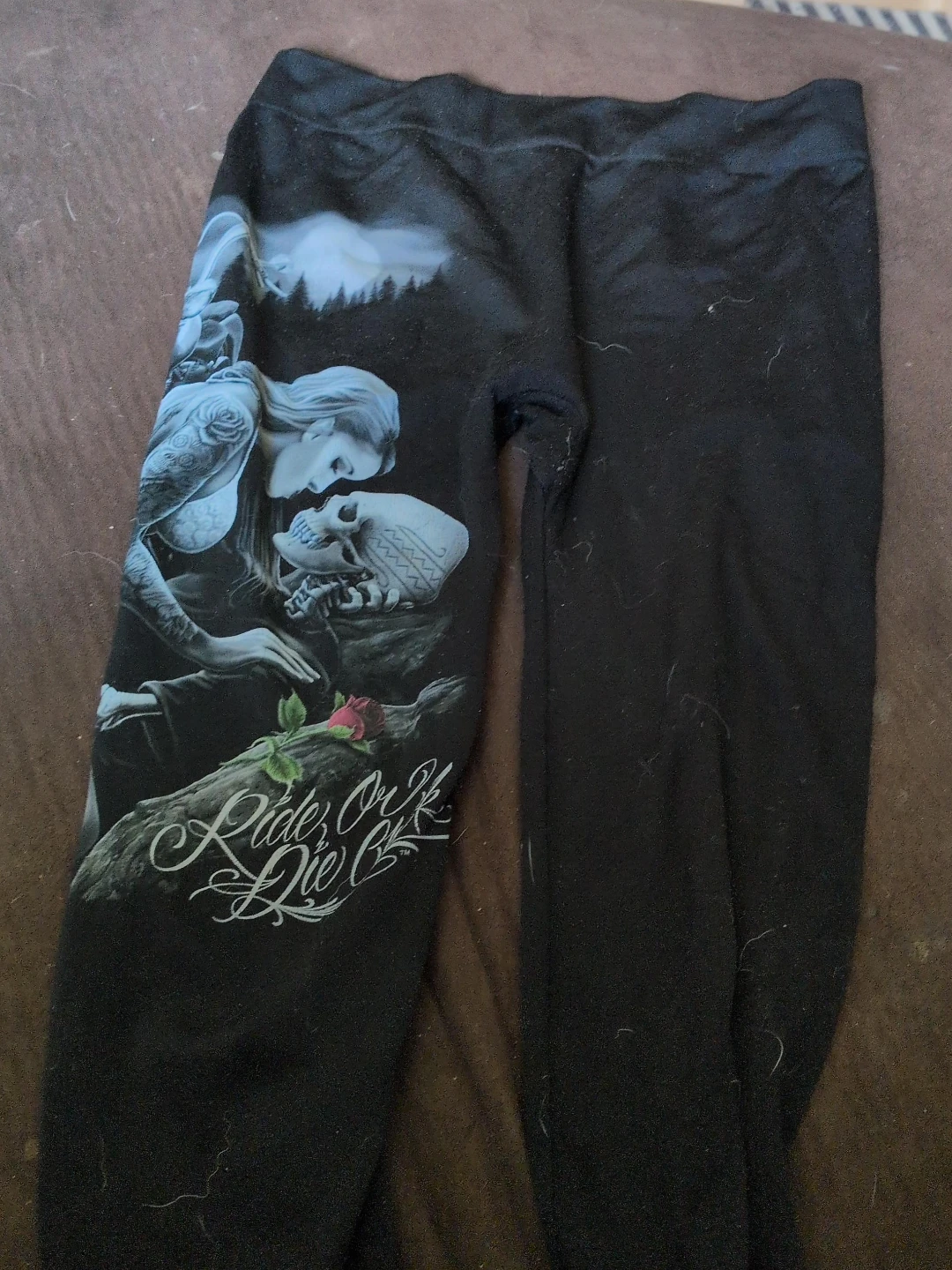 Black Leggings with Skeleton & Tattooed Woman Graphic