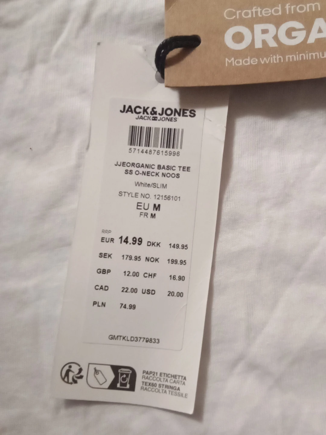 Jack & Jones JJOrganic Basic Tee - White/Slim - EU M