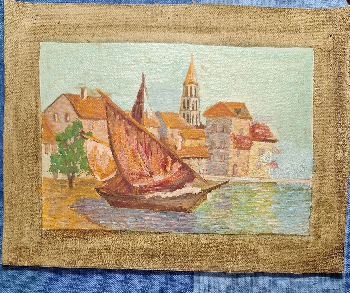 Vintage Seascape Painting with Sailboat