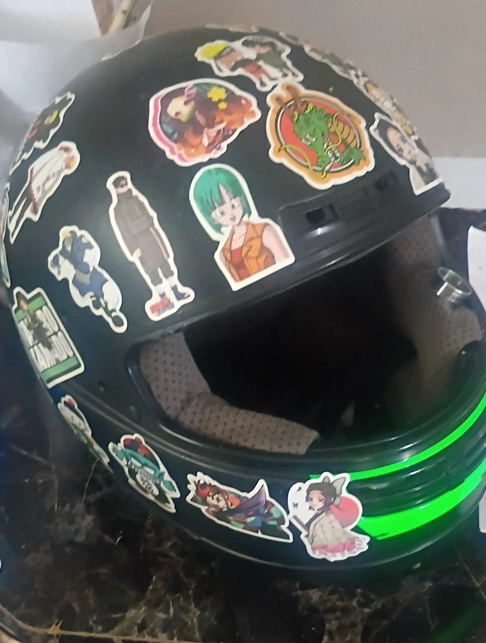 Black Motorcycle Helmet with Anime Stickers