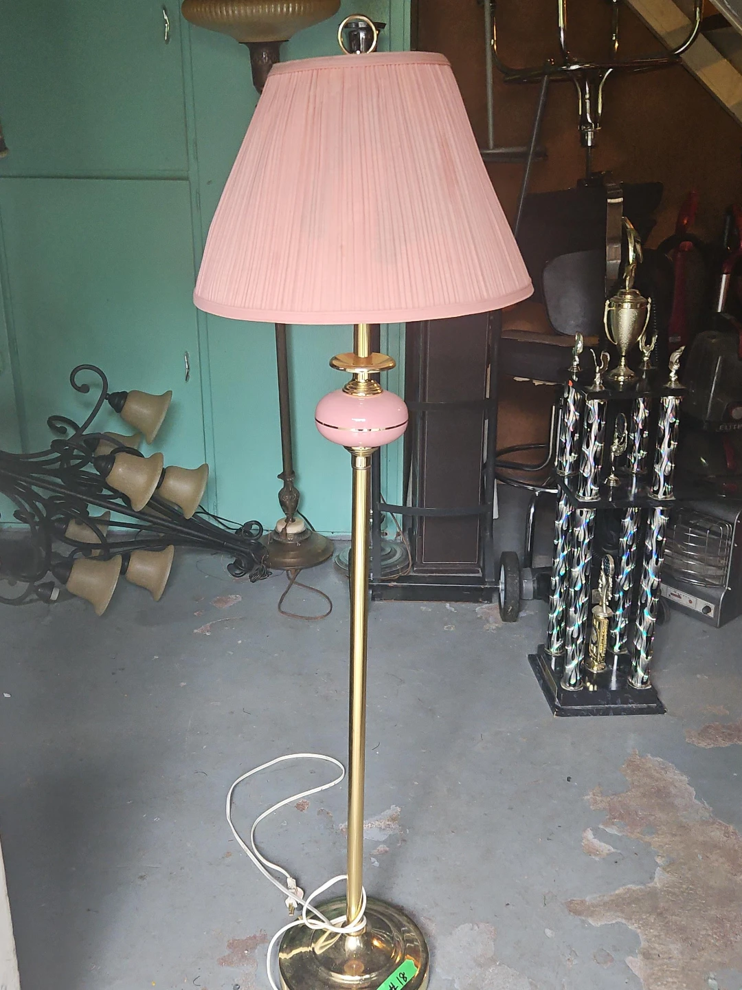 Pink Floor Lamp with Gold Accents