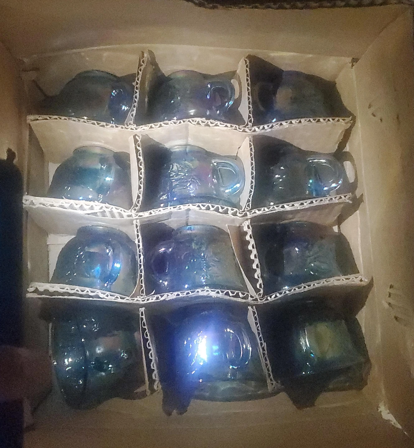 Set of 9 Blue Glass Mugs
