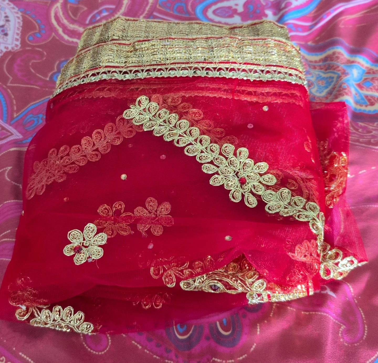 Red Embroidered Dupatta