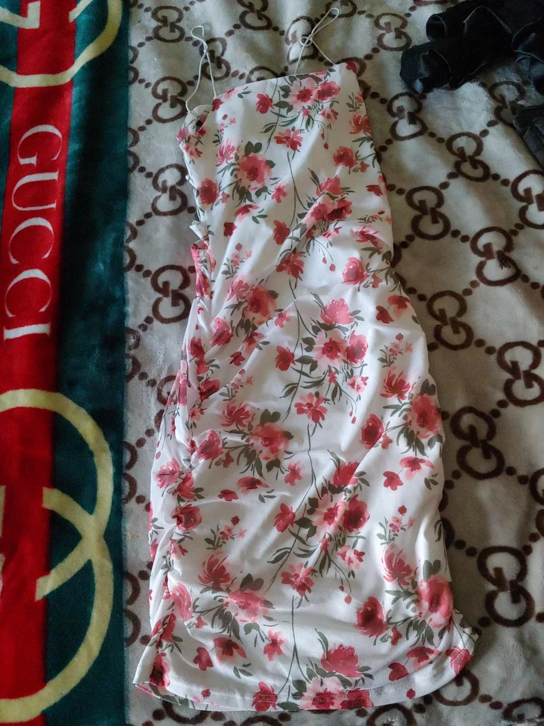 White Floral Ruched Mini Dress