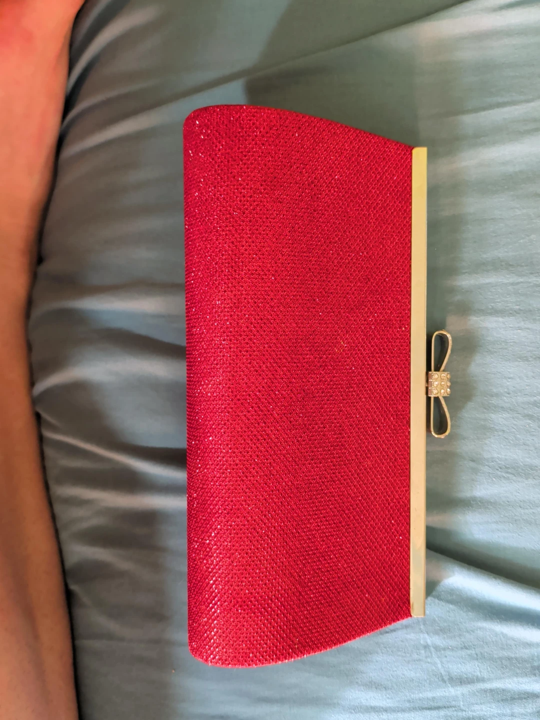 Red Glitter Clutch Purse with Bow Accent