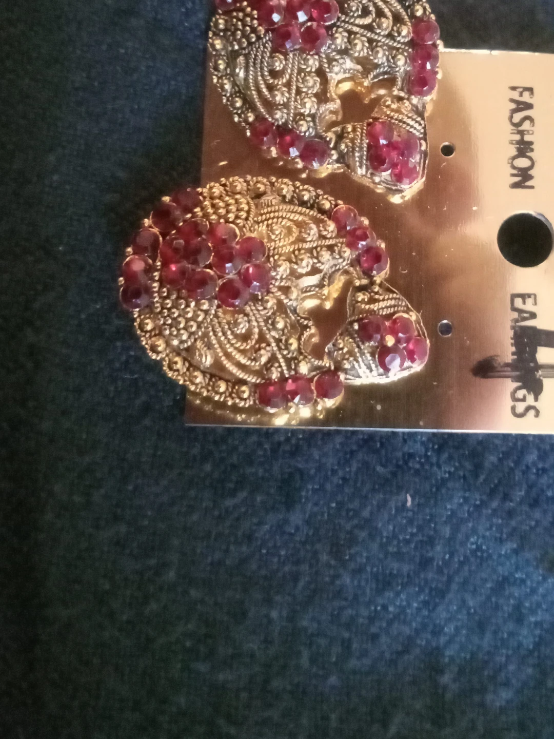 Gold Tone Red Gemstone Fashion Earrings
