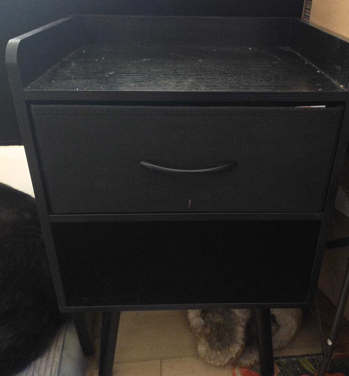 Black Nightstand with Drawer and Shelf
