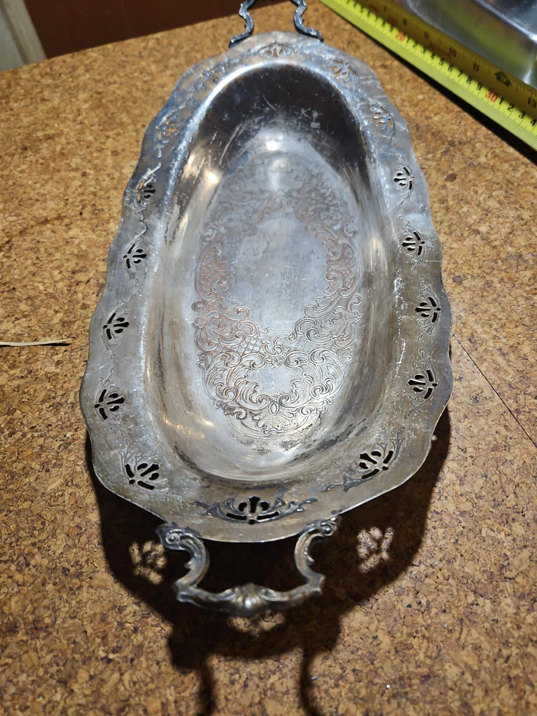 Antique Silver Plated Serving Tray with Handles