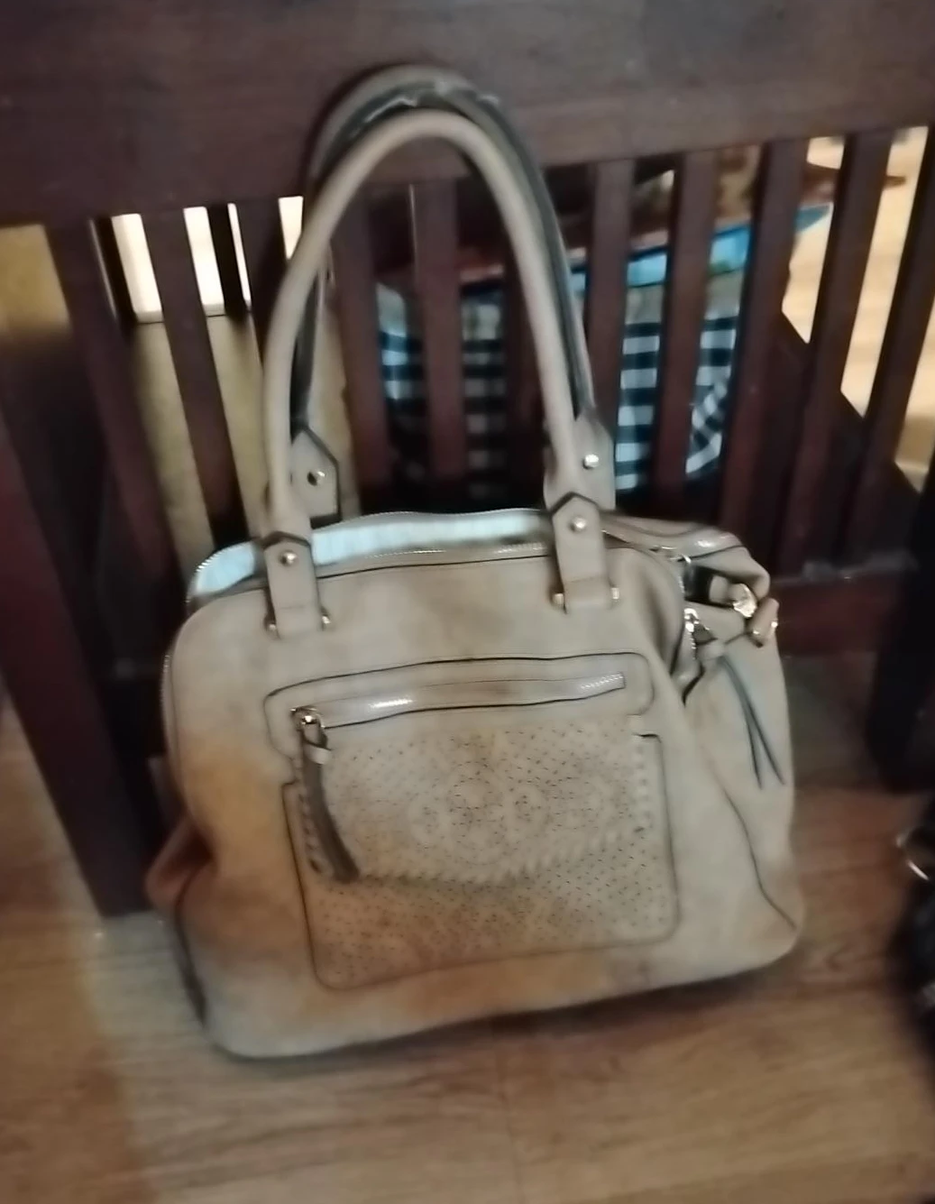 Beige Faux Suede Tote Bag
