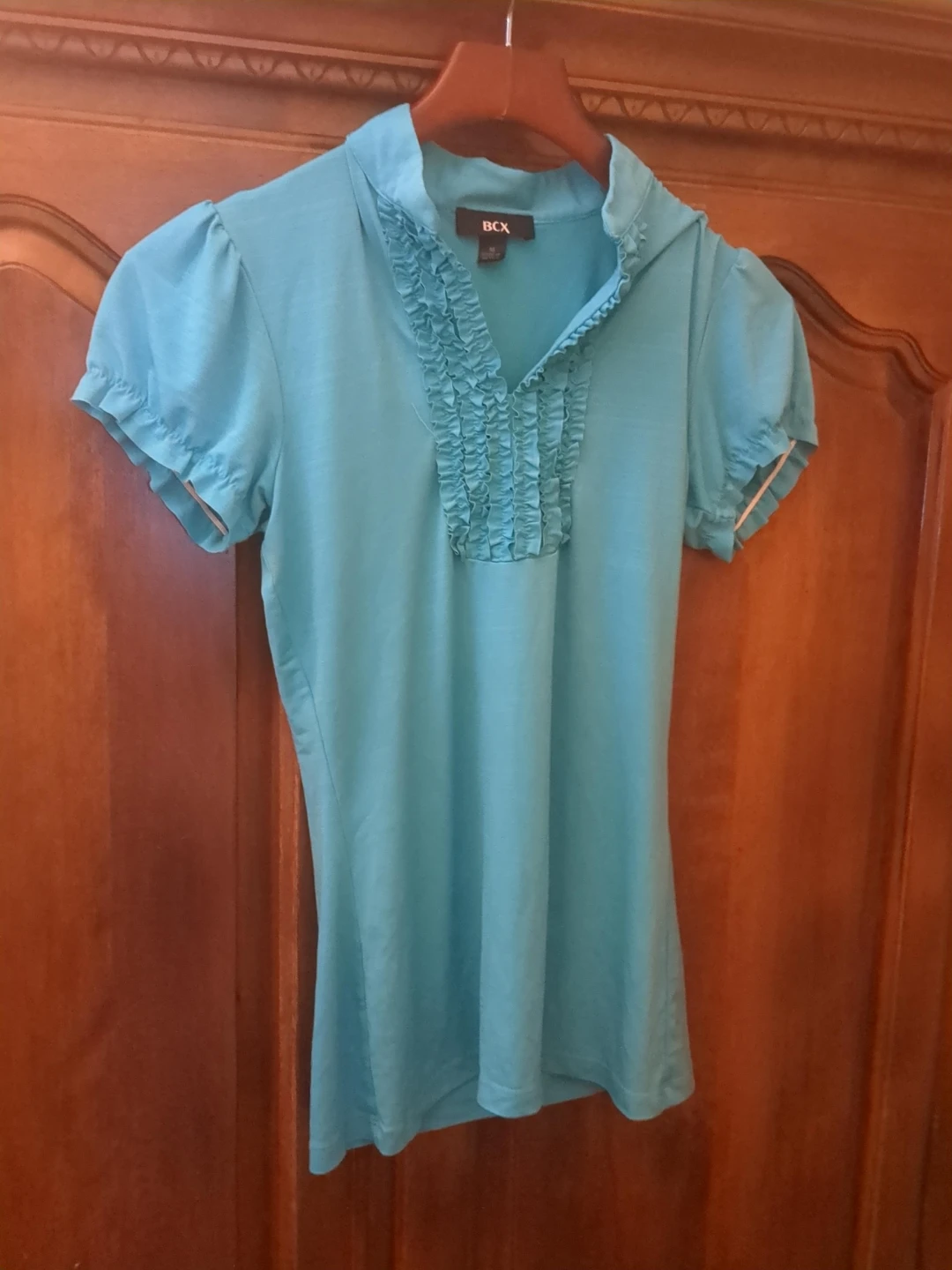 BCX Blue Ruffled V-Neck Top