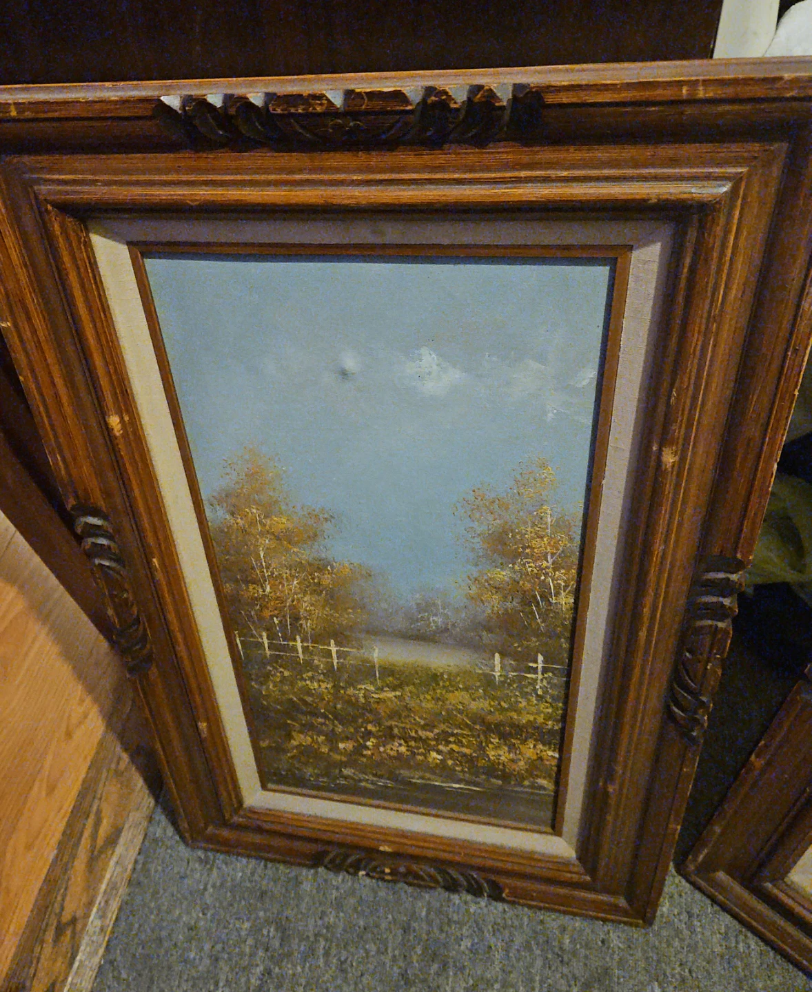 Vintage Landscape Oil Painting in Ornate Wood Frame
