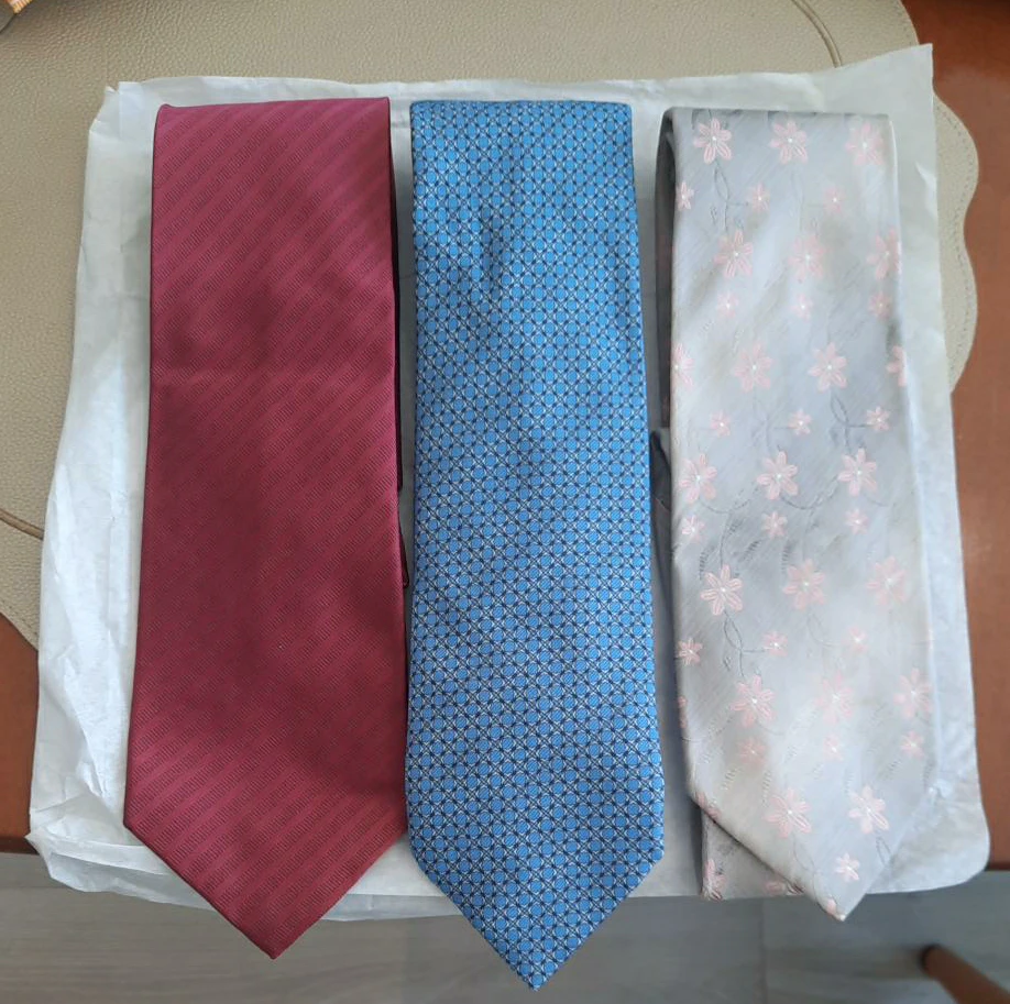 For Father's Day! 3 Ties - Burgundy, Blue Pattern, Grey Floral