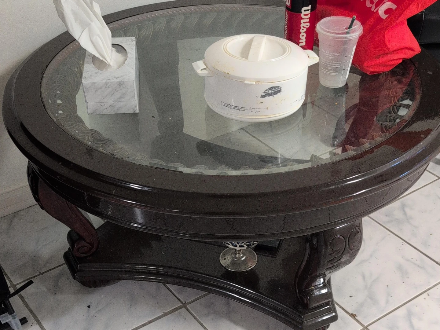 Round Coffee Table with Glass Top pick up as it