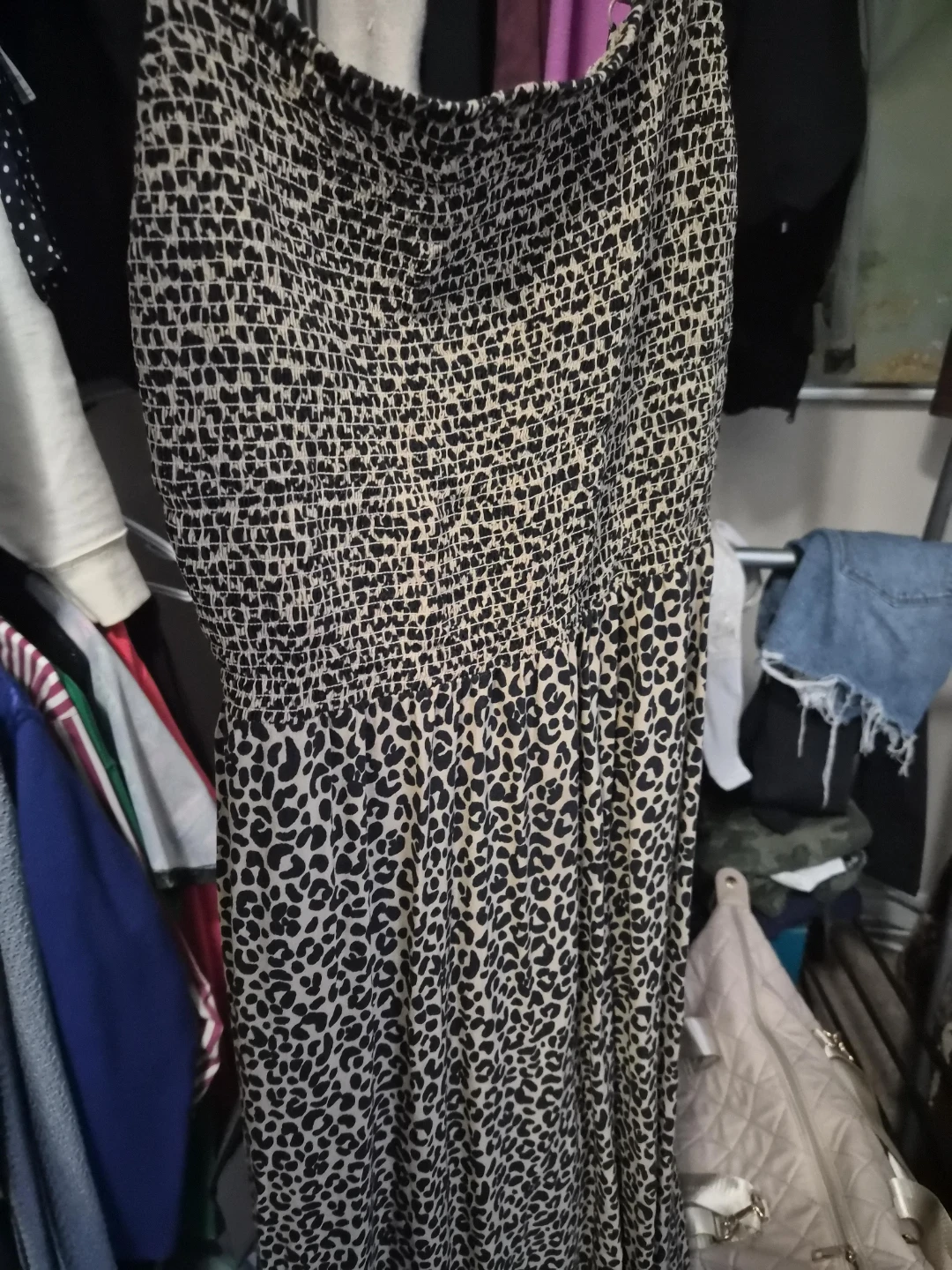 Smocked Leopard Print Maxi Dress