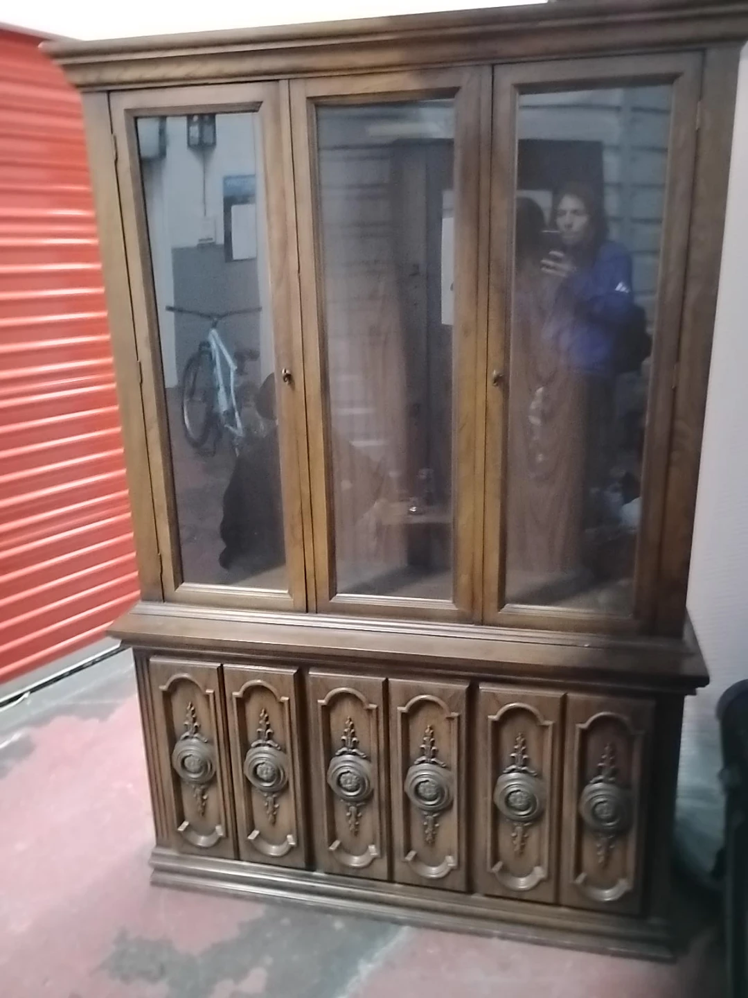 Vintage Wooden China Cabinet with Glass Doors