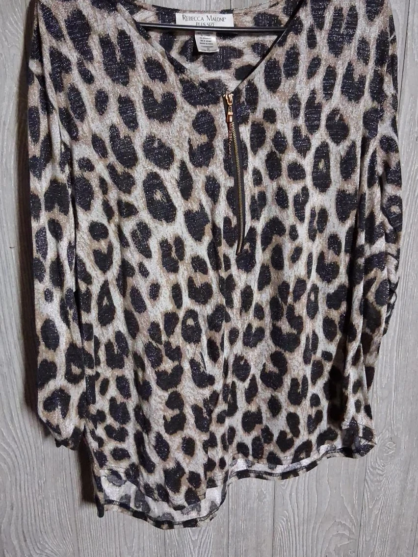Rebecca Malone Plus Size Leopard Print Zipper Top