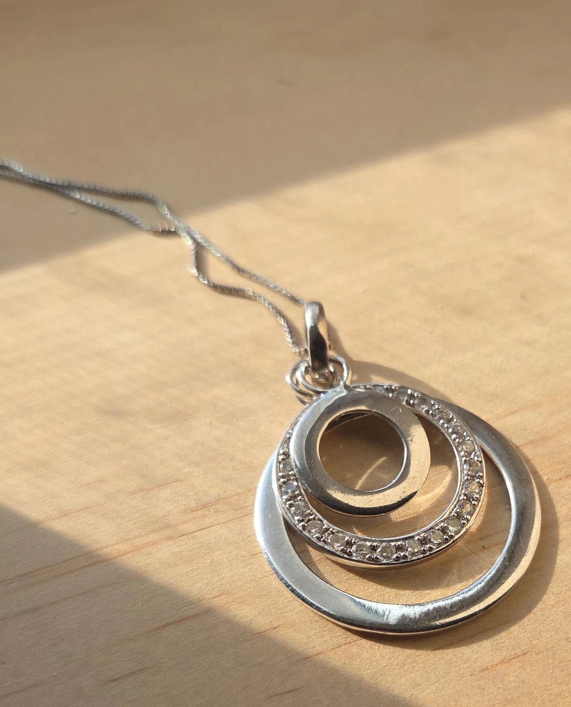 Silver Tone Triple Circle Pendant Necklace