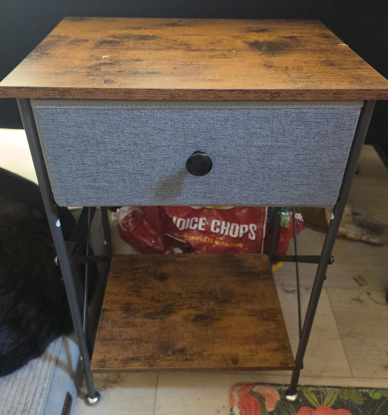 Wood Top Nightstand with Gray Fabric Drawer