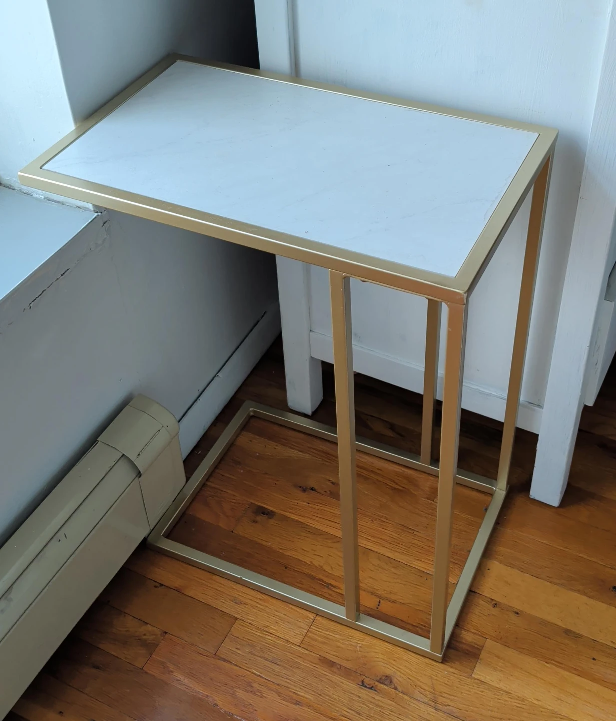 Gold Metal C-Table with White Marble Top