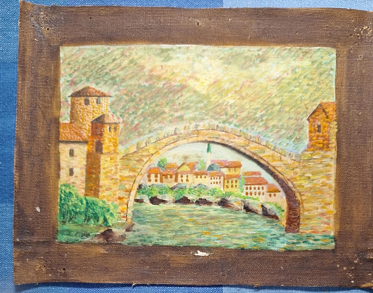 Oil Painting of a Historic Bridge
