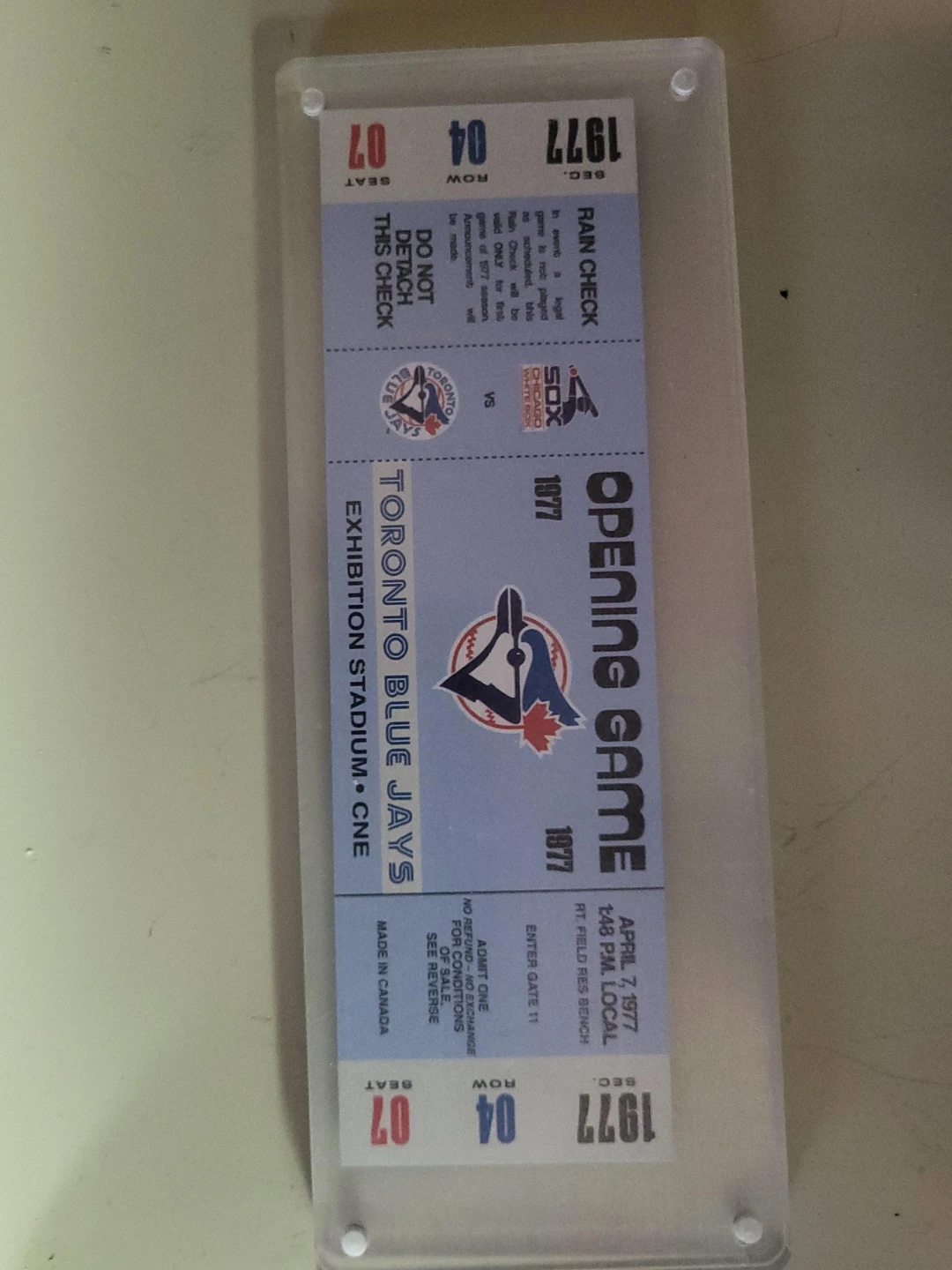 1977 Toronto Blue Jays Opening Game Ticket