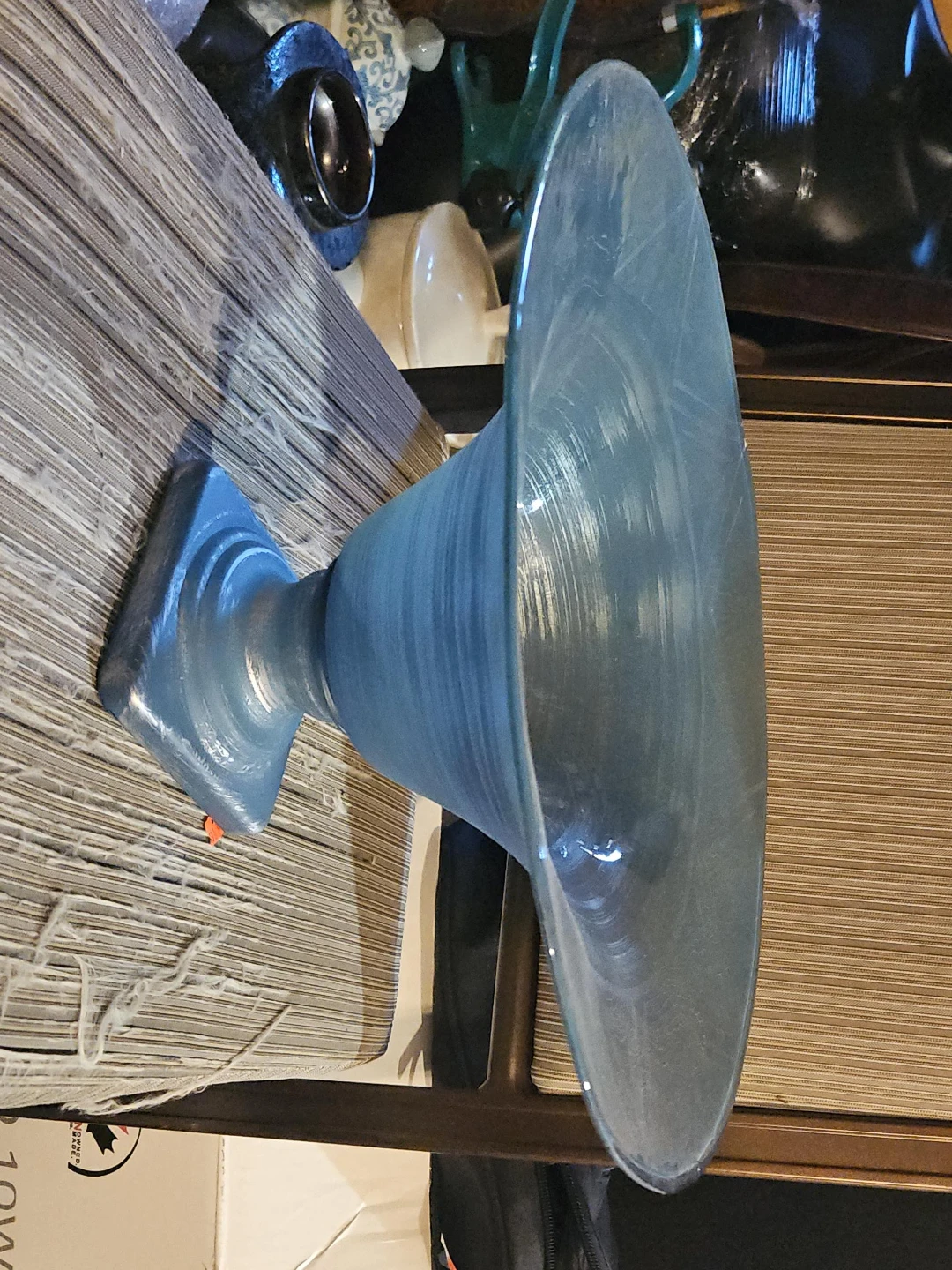 Blue Pedestal Bowl with Geometric Design