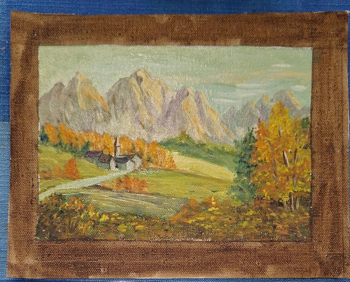 Vintage Mountain Landscape Oil Painting